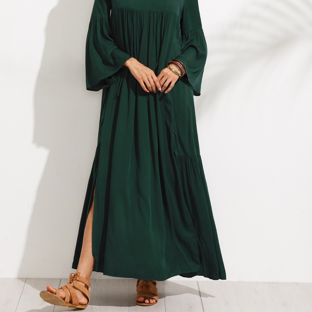 V Neck Bell Sleeve Split Maxi Dress - Picture 7 of 8